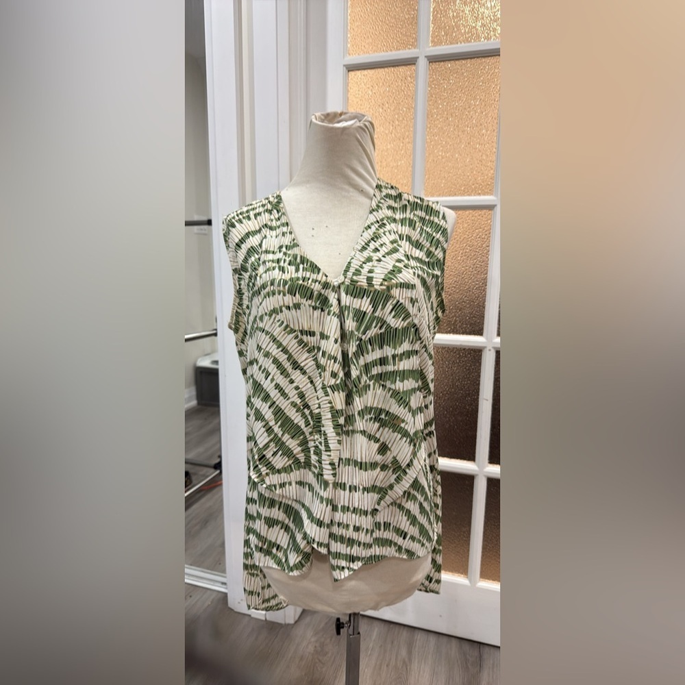 Sioni Green and Cream Patterned Blouse